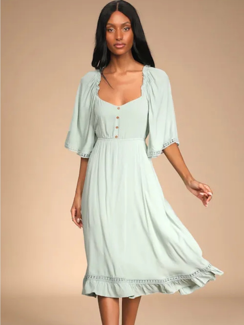 Lulu's My Darling Love Sage Dress Cottage Core Small